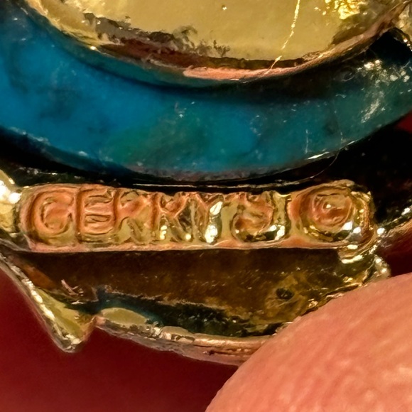 Vintage signed Gerry gold tone Owl Brooch &  Faux turquoise cabachon - Picture 3 of 14